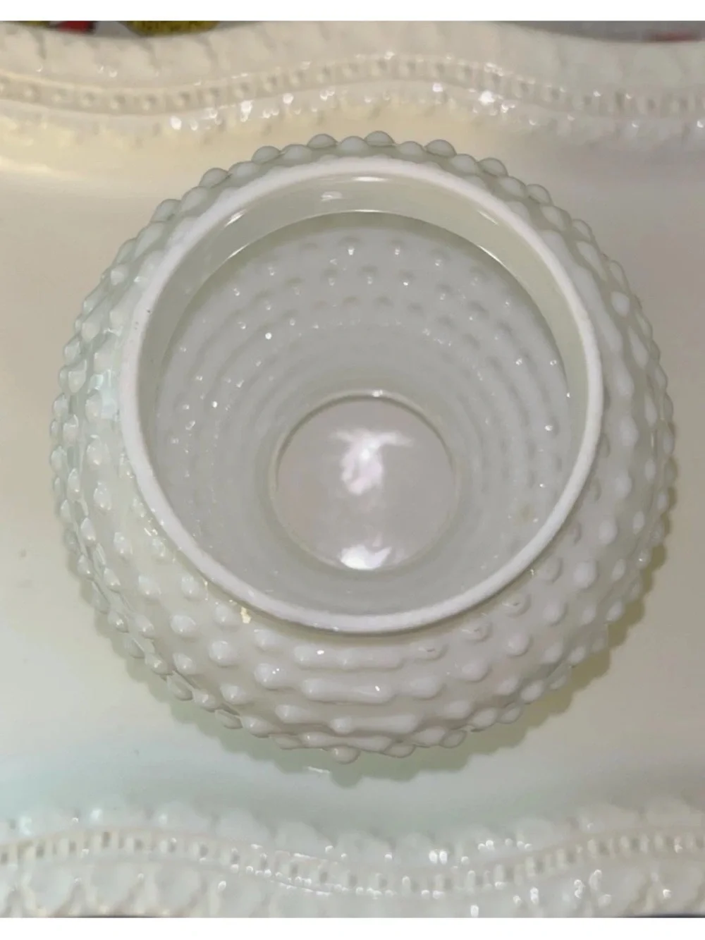 Hobnail Milk Glass Hurricane Lamp Shade/Chimney With Scalloped Rim